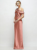 Side View Thumbnail - Desert Rose Draped One-Shoulder Bias Stretch Satin Maxi Dress