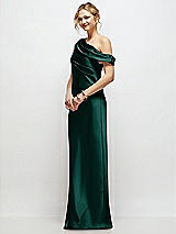 Side View Thumbnail - Evergreen Draped One-Shoulder Bias Stretch Satin Maxi Dress