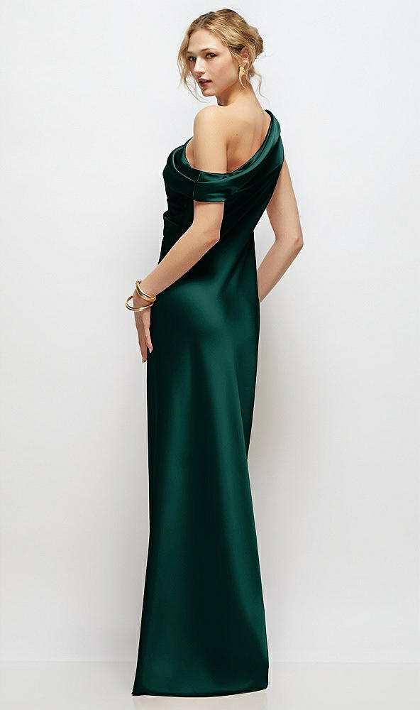 Back View - Evergreen Draped One-Shoulder Bias Stretch Satin Maxi Dress