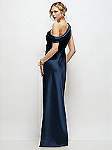 Rear View Thumbnail - Midnight Navy Draped One-Shoulder Bias Stretch Satin Maxi Dress