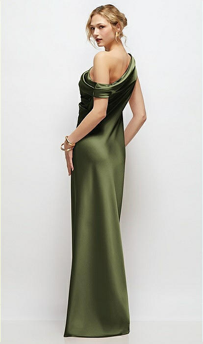 Draped One-shoulder Bias Stretch Satin Maxi Bridesmaid Dress In