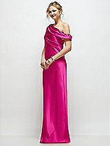 Side View Thumbnail - Think Pink Draped One-Shoulder Bias Stretch Satin Maxi Dress