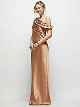 Side View Thumbnail - Toffee Draped One-Shoulder Bias Stretch Satin Maxi Dress
