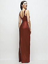 Rear View Thumbnail - Auburn Moon Scoop Neck Draped Column Stretch Satin Maxi Dress