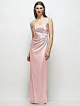 Front View Thumbnail - Ballet Pink Scoop Neck Draped Column Stretch Satin Maxi Dress