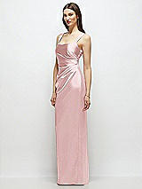 Side View Thumbnail - Ballet Pink Scoop Neck Draped Column Stretch Satin Maxi Dress