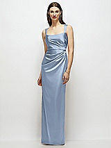Front View Thumbnail - Cloudy Scoop Neck Draped Column Stretch Satin Maxi Dress