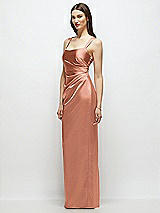 Side View Thumbnail - Copper Penny Scoop Neck Draped Column Stretch Satin Maxi Dress