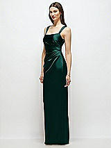 Side View Thumbnail - Evergreen Scoop Neck Draped Column Stretch Satin Maxi Dress