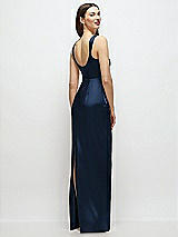Rear View Thumbnail - Midnight Navy Scoop Neck Draped Column Stretch Satin Maxi Dress