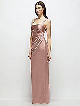 Side View Thumbnail - Neu Nude Scoop Neck Draped Column Stretch Satin Maxi Dress