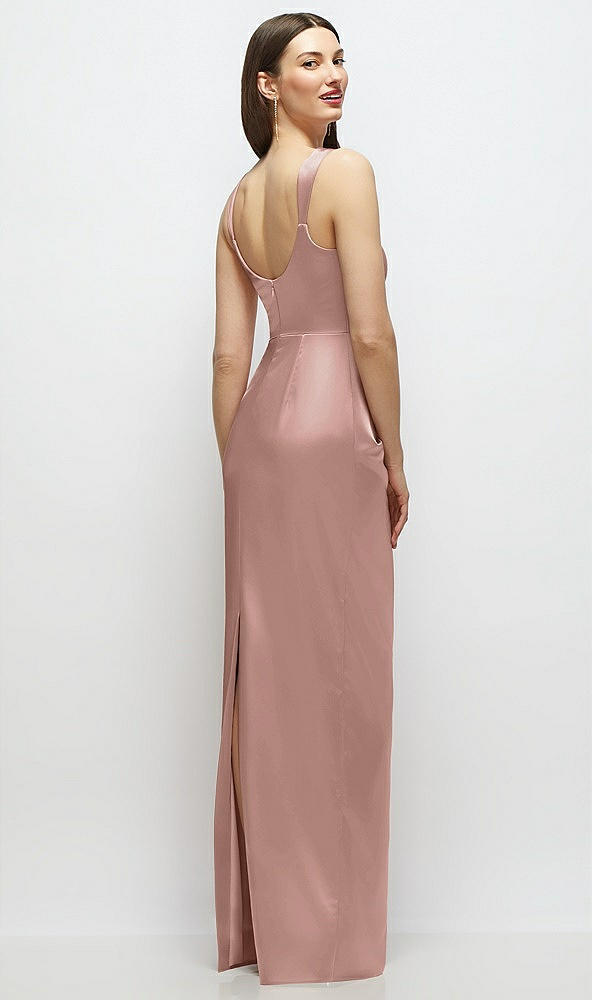 Back View - Neu Nude Scoop Neck Draped Column Stretch Satin Maxi Dress