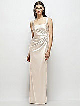 Front View Thumbnail - Oat Scoop Neck Draped Column Stretch Satin Maxi Dress