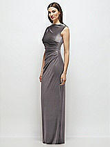 Side View Thumbnail - Caviar Gray High-Neck Cap Shoulder Pleated Bodice Velvet Column Maxi Dress