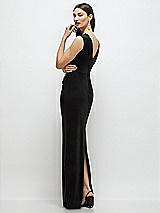 Rear View Thumbnail - Black High-Neck Cap Shoulder Pleated Bodice Velvet Column Maxi Dress