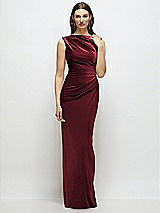 Front View Thumbnail - Cabernet High-Neck Cap Shoulder Pleated Bodice Velvet Column Maxi Dress