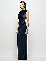 Side View Thumbnail - Midnight Navy High-Neck Cap Shoulder Pleated Bodice Velvet Column Maxi Dress