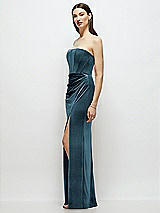 Side View Thumbnail - Dutch Blue Strapless Corset Bodice Velvet Column Maxi Dress