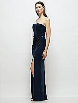 Side View Thumbnail - Midnight Navy Strapless Corset Bodice Velvet Column Maxi Dress