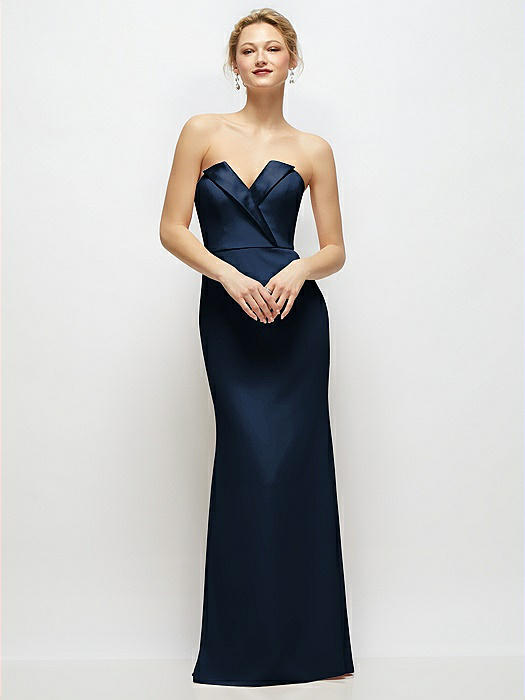 Strapless Crepe Tuxedo Gown with Satin Lapels and Buttons