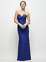 Front View Thumbnail - Cobalt Blue Strapless Crepe Tuxedo Gown with Satin Lapels and Buttons
