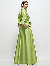 Rear View Thumbnail - Mojito 3/4 Sleeve Satin Shirt Dress Gown with Sash and Jeweled Buttons