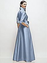 Rear View Thumbnail - Cloudy 3/4 Sleeve Satin Shirt Dress Gown with Sash and Jeweled Buttons