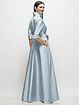 Rear View Thumbnail - Mist 3/4 Sleeve Satin Shirt Dress Gown with Sash and Jeweled Buttons