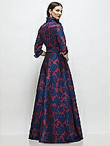 Rear View Thumbnail - Burgundy Midnight Floral Heritage Floral Jacquard Shirt Dress Gown with Sash and Jeweled Buttons