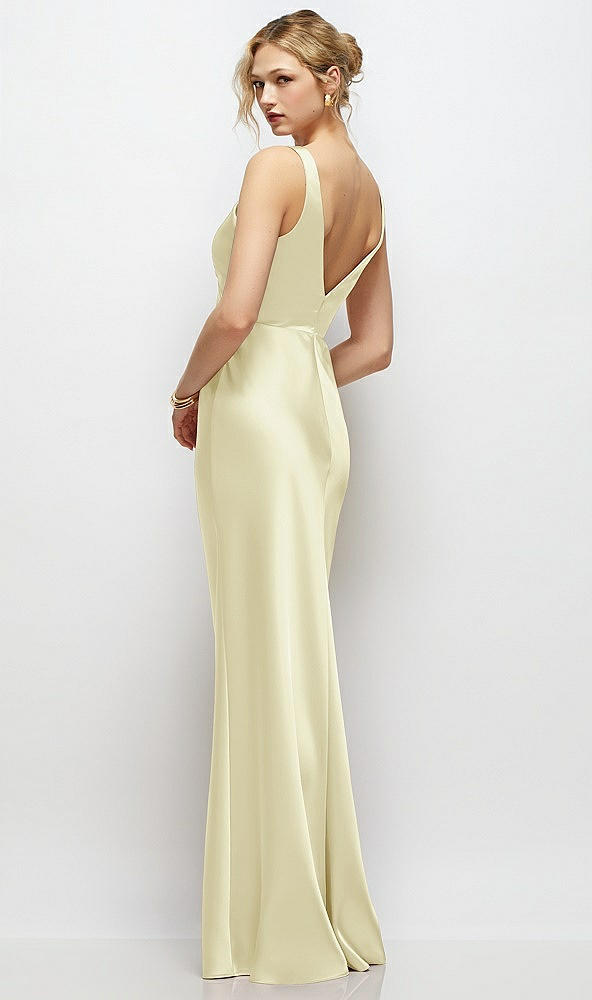 Back View - Butter Yellow Sleeveless V-Neck Stretch Satin Bias Slip Maxi Dress