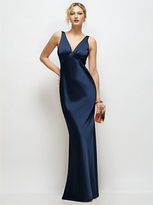Sleeveless V-Neck Stretch Satin Bias Slip Maxi Dress