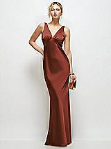 Front View Thumbnail - Auburn Moon Sleeveless V-Neck Stretch Satin Bias Slip Maxi Dress