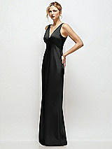 Side View Thumbnail - Black Sleeveless V-Neck Stretch Satin Bias Slip Maxi Dress