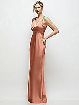 Side View Thumbnail - Copper Penny Sleeveless V-Neck Stretch Satin Bias Slip Maxi Dress