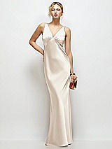 Front View Thumbnail - Oat Sleeveless V-Neck Stretch Satin Bias Slip Maxi Dress