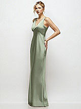 Side View Thumbnail - Sage Sleeveless V-Neck Stretch Satin Bias Slip Maxi Dress