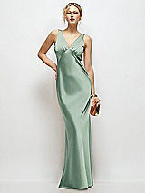 Front View Thumbnail - Seagrass Sleeveless V-Neck Stretch Satin Bias Slip Maxi Dress