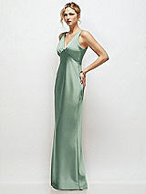 Side View Thumbnail - Seagrass Sleeveless V-Neck Stretch Satin Bias Slip Maxi Dress