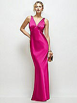 Front View Thumbnail - Think Pink Sleeveless V-Neck Stretch Satin Bias Slip Maxi Dress