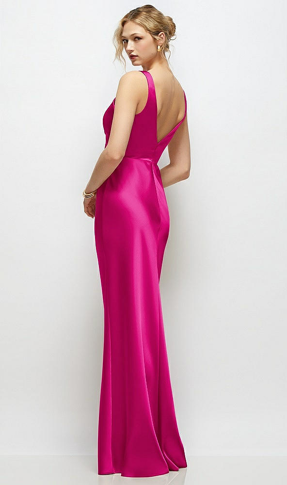 Back View - Think Pink Sleeveless V-Neck Stretch Satin Bias Slip Maxi Dress