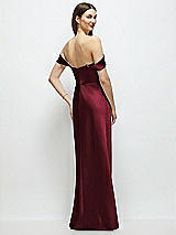 Rear View Thumbnail - Cabernet Basque-Neck A-Line Stretch Satin Maxi Dress with Off-the-Shoulder Drape