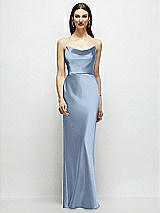 Alt View 1 Thumbnail - Cloudy Basque-Neck A-Line Stretch Satin Maxi Dress with Off-the-Shoulder Drape