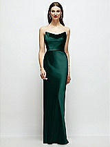 Alt View 1 Thumbnail - Evergreen Basque-Neck A-Line Stretch Satin Maxi Dress with Off-the-Shoulder Drape