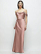 Front View Thumbnail - Neu Nude Basque-Neck A-Line Stretch Satin Maxi Dress with Off-the-Shoulder Drape