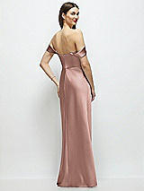 Rear View Thumbnail - Neu Nude Basque-Neck A-Line Stretch Satin Maxi Dress with Off-the-Shoulder Drape