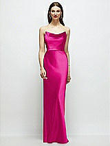 Alt View 1 Thumbnail - Think Pink Basque-Neck A-Line Stretch Satin Maxi Dress with Off-the-Shoulder Drape