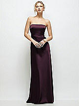 Front View Thumbnail - Deep Plum Strapless A-Line Stretch Satin Maxi Dress