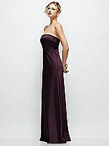 Side View Thumbnail - Deep Plum Strapless A-Line Stretch Satin Maxi Dress