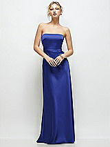 Front View Thumbnail - Cobalt Blue Strapless A-Line Stretch Satin Maxi Dress