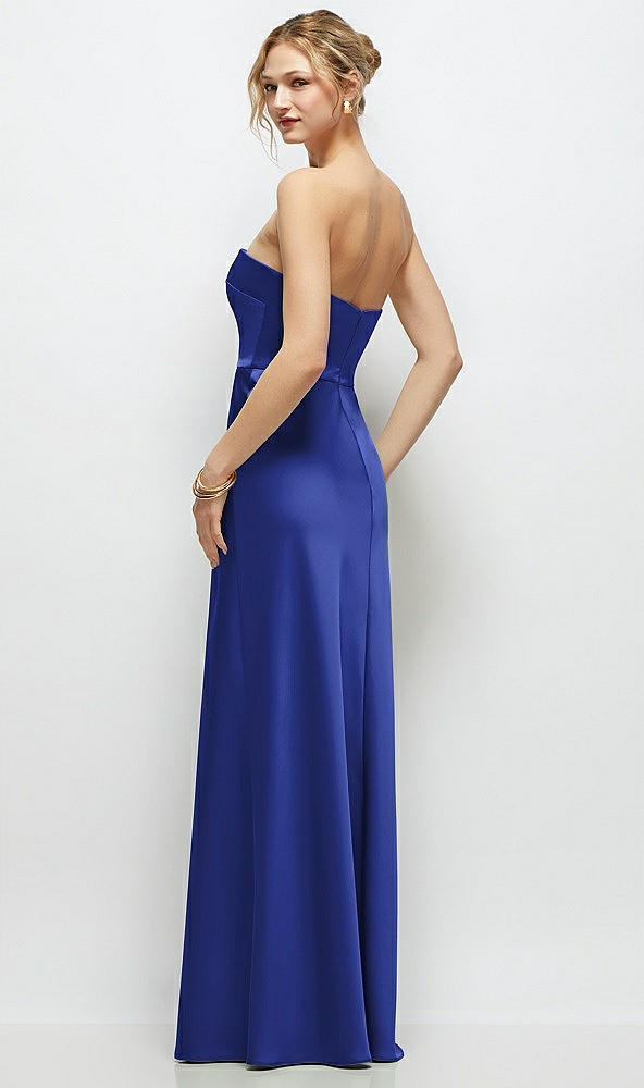 Back View - Cobalt Blue Strapless A-Line Stretch Satin Maxi Dress